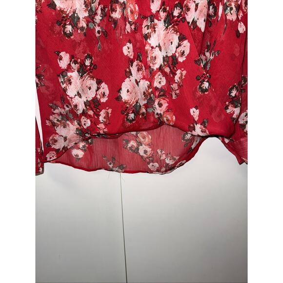 Kut From The Kloth Red Floral Semi Sheer Blouse Size L Lagenlook Boho Dressy - Picture 6 of 15